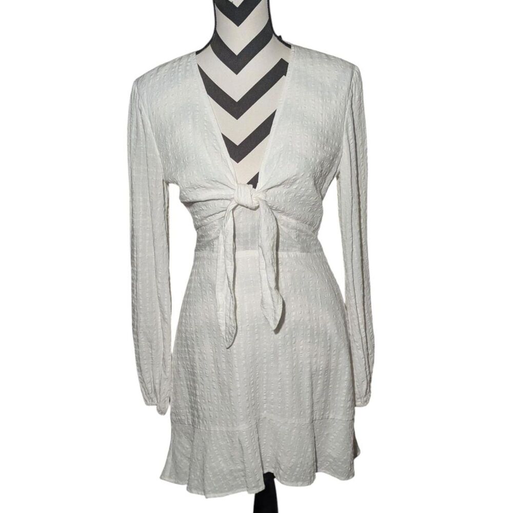 The Fifth Label M White Tie Front Textured Mini Dress